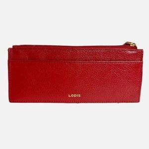 LODIS Leather Long Stacker Credit Card Organization Wallet Slim Red Fully Lined